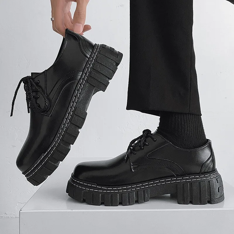 2026 Men's Leather Shoes Black Spring and Autumn New Low-top Small Leather Shoes, Youthful, Casual and Fashionable Men's Shoes