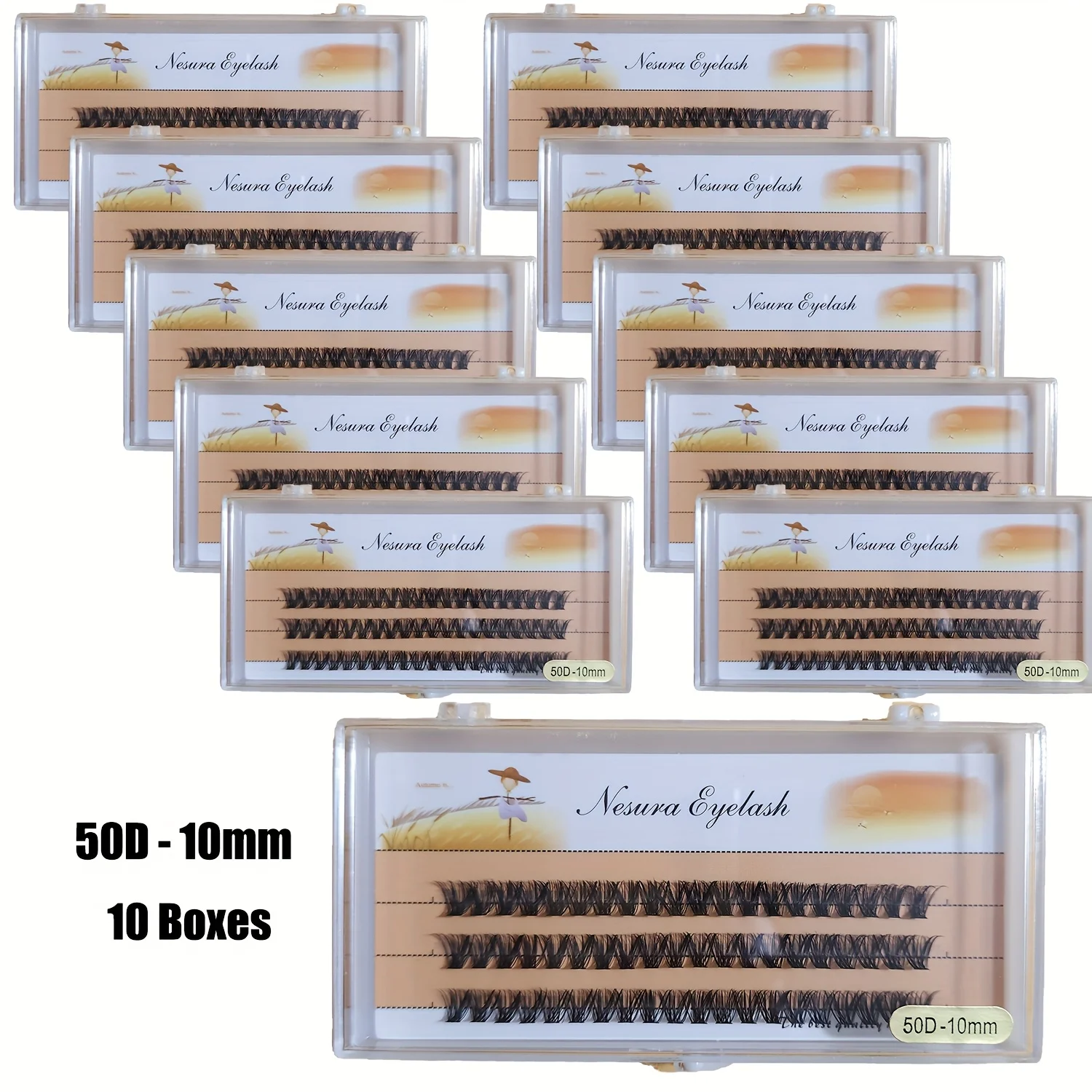 10 Boxen 50D Cluster-Wimpern, 60 Bündel, Wimpernverlängerung, natürliches helles Fächervolumen, künstliche Wimpern, individuelles Make-up, Zilien