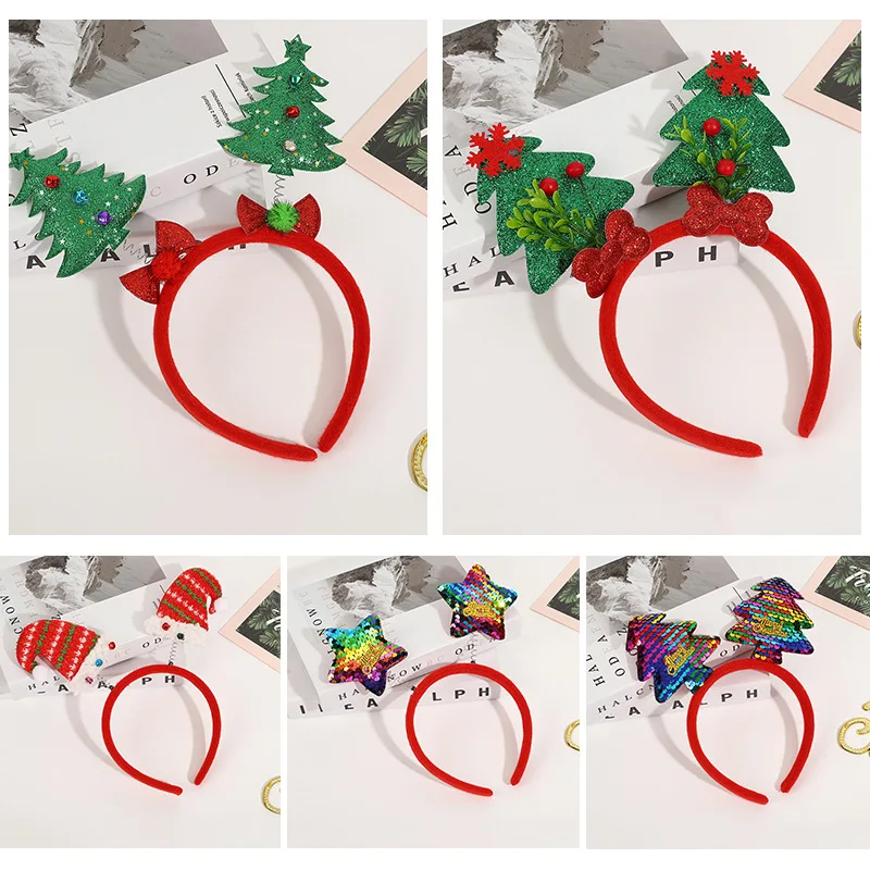 가정용 메리 크리스마스 장식 엘크 산타 클로스 눈사람 크리스마스 트리 머리띠, 헤어 액세서리, 크리스마스 새해 장식