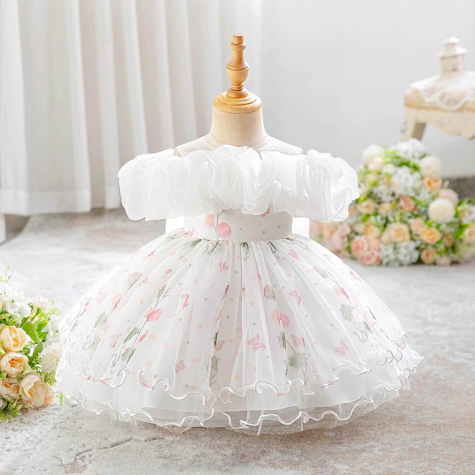 Sommer-Taufkleider für Babymädchen Kleinkind-Tüllkleider für den 1. Geburtstag Elegante Hochzeits-Brautjungfernkleider Abendgarderobe – Detail 2