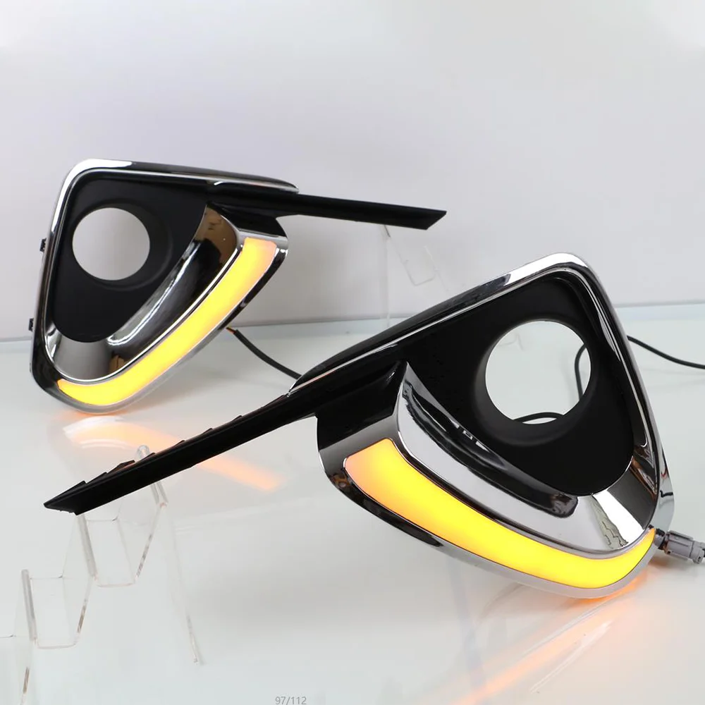 

Auto Two Colors Daytime Running Light LED DRL Front Foglight Fog Lamp Body Kit Upgrade Accessories For Toyota Fortuner 2015