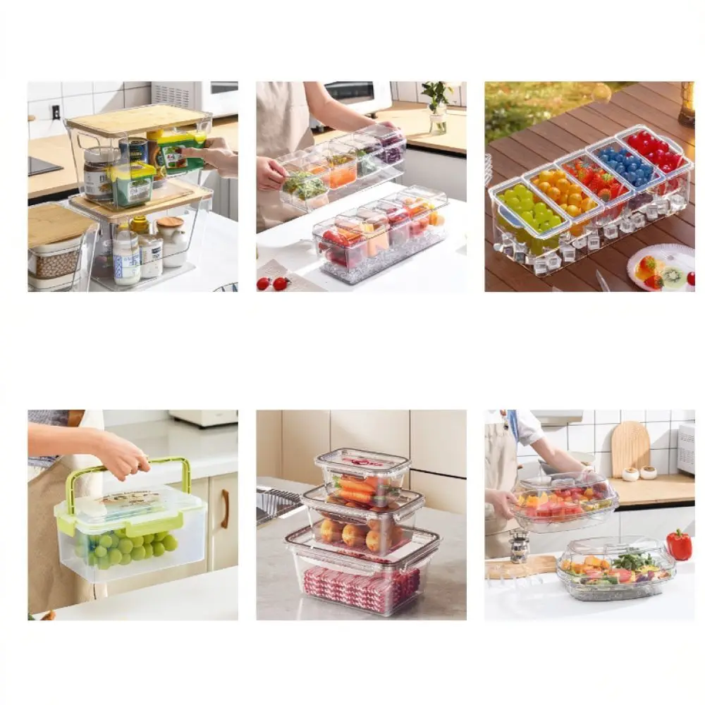Portable Divided Salad Container Food Storage Box Organizer For Picnic Party Outdoor Camping Fresh Keeping Serving Tray Plastic