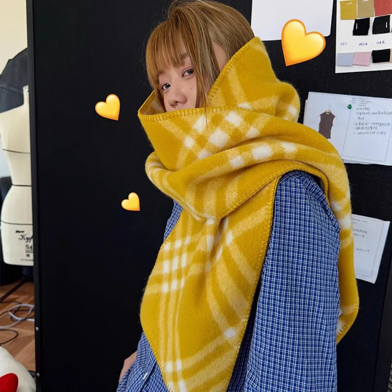 

Yellow Plaid Scarf Women's Autumn Winter 2024 New Shawl Atmosphere Warm Plaid Bib