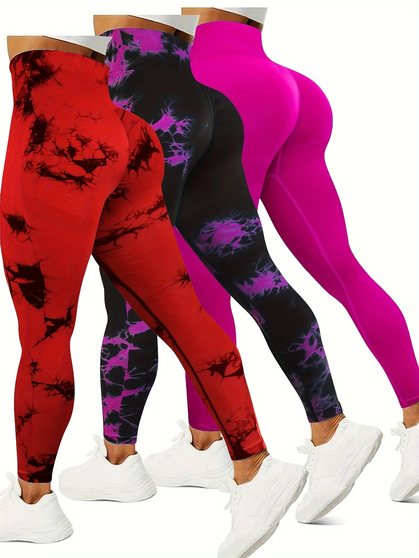 3pcs Tie Dye Sports Yoga Leggings, Seamless High Waist Tight Pants, Women\'s Activewear