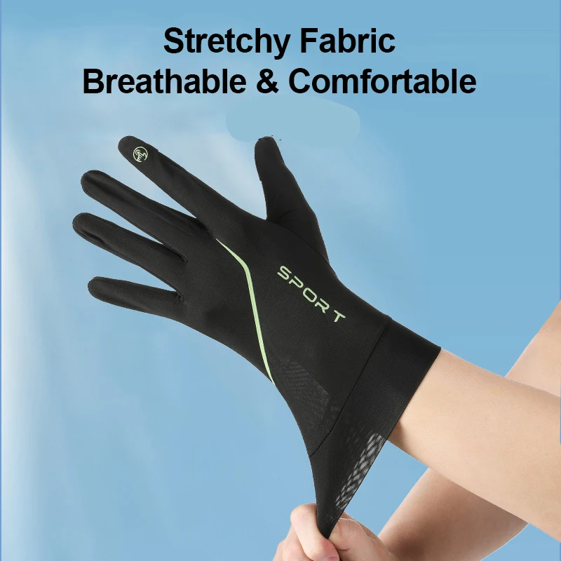 UV Protection Men‘s Gloves Cycling Anti Slip Ice Silk Fishing Flip Finger Touch Screen Driving Breathable Cooling Elastic Gloves