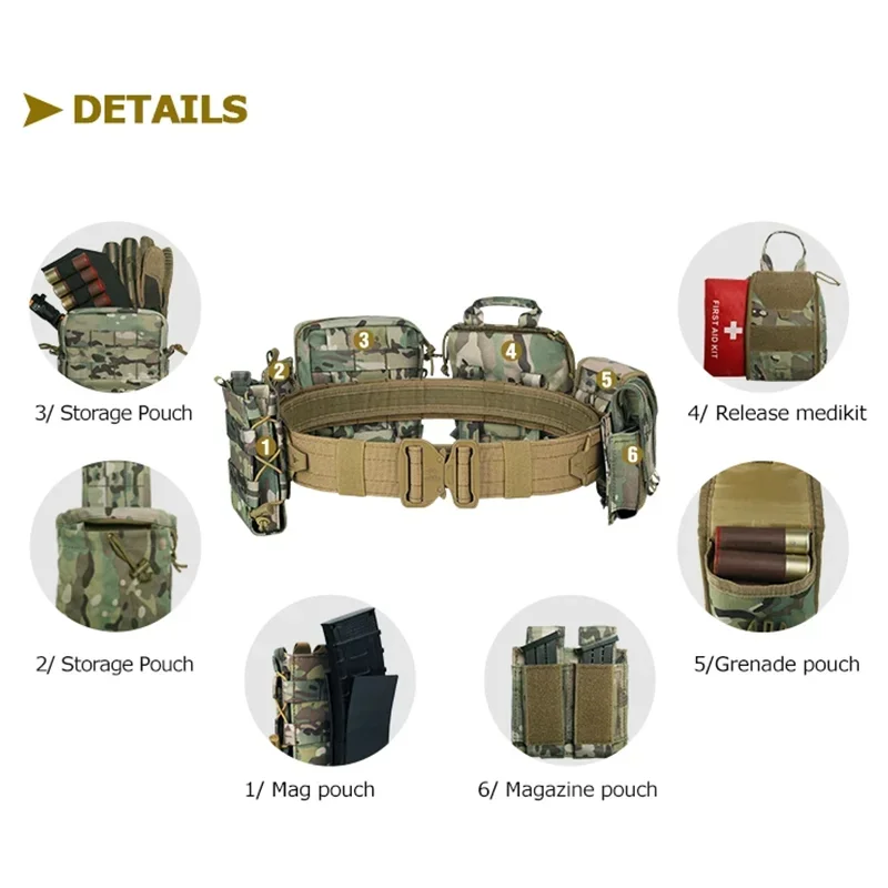 8in1/6in1 Tactical Waist Bag Tactical Belt with Pouches Hunting Equipment Polyester Wallet Waterproof Outdoor Tactical Bagpack