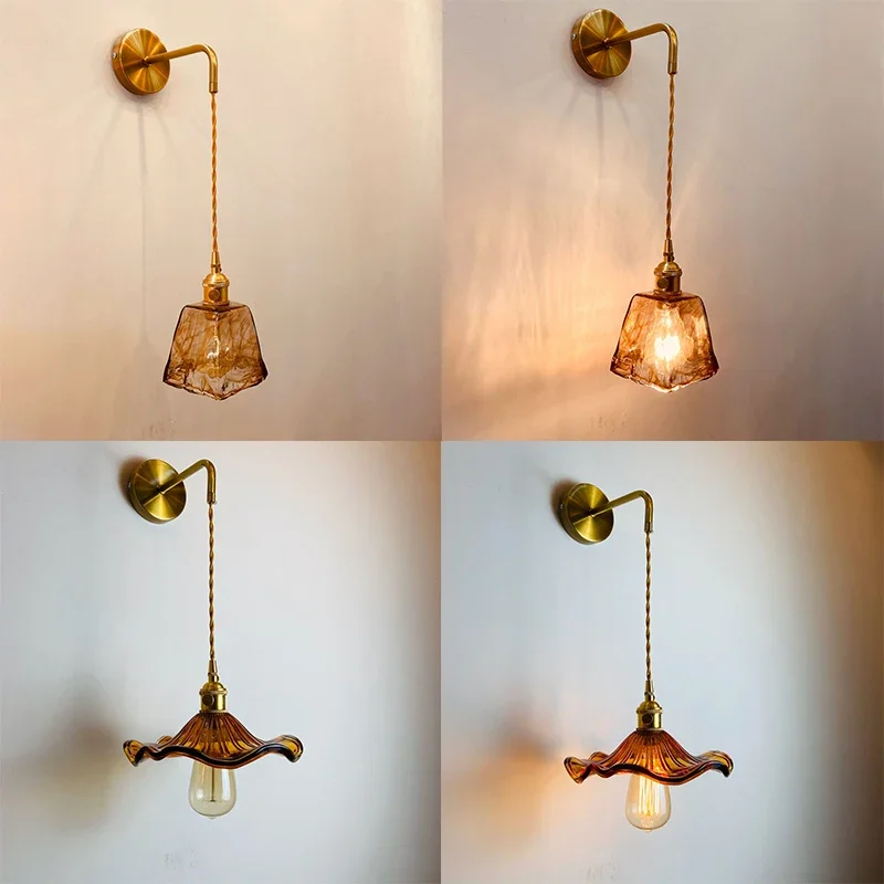

Nordic Wall Lights Brass Glass Wall Lamp for Living Room Bedroom Cloakroom Bedside Lamps