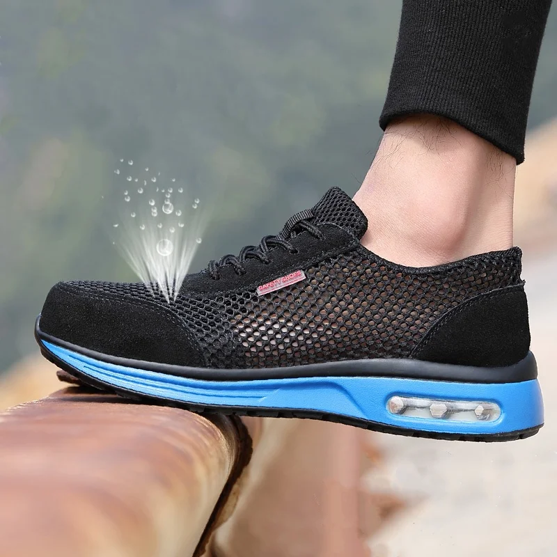 summer safety shoes for men casual breathable mesh steel toe cap work shoe slow shock worker sneakers security boots protection