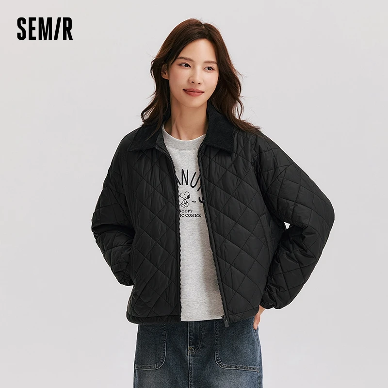 Semir giacca in cotone donna risvolto in velluto a coste Diamond Check Retro 2024 inverno nuova giacca in cotone leggero sciolto a tre prove