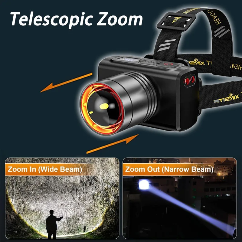 Faro LED con Sensor, lámpara de cabeza con batería integrada, linterna de cabeza recargable por USB para pesca al aire libre, linterna de Camping