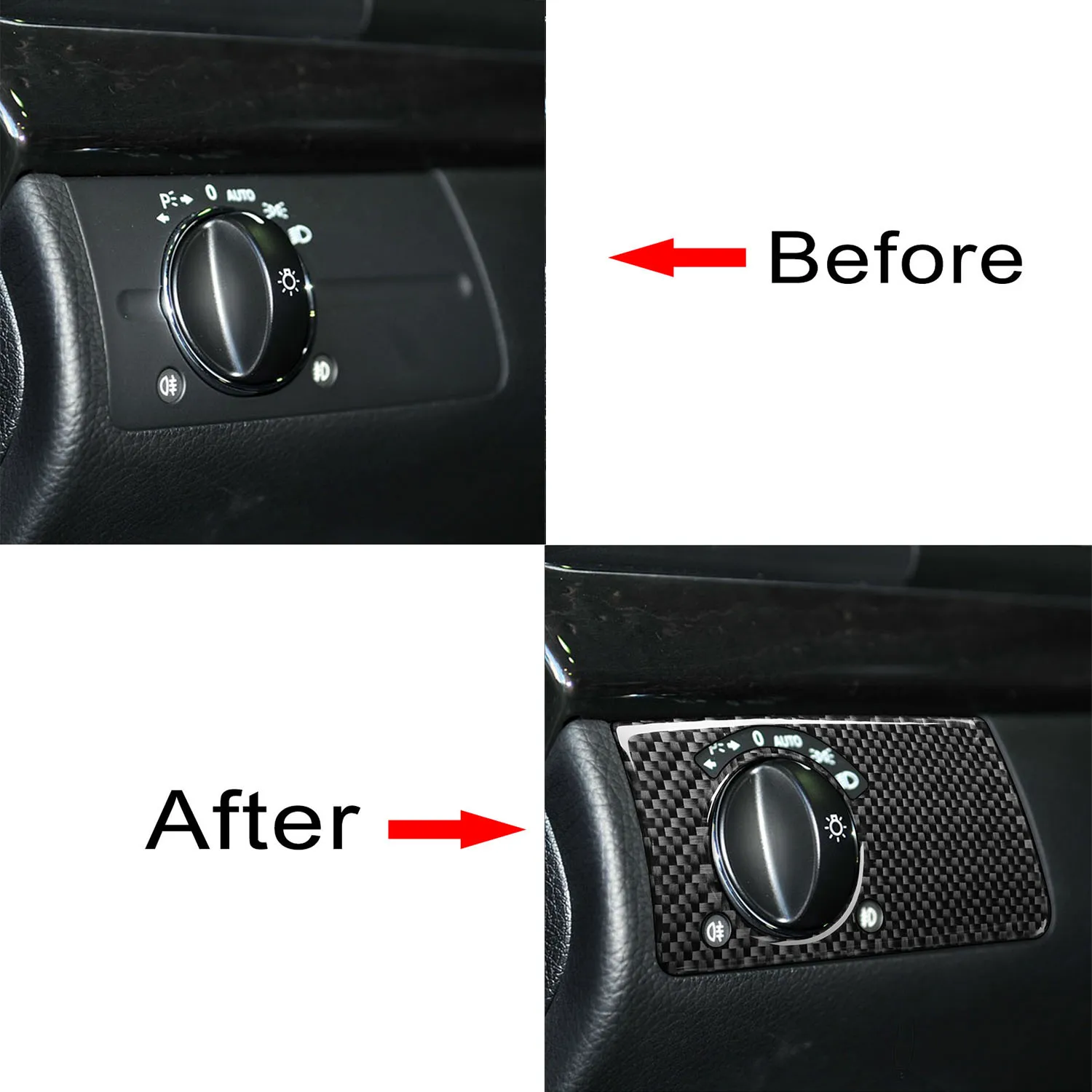 For Mercedes W211 Benz E-Class 2003-2009 Carbon Fiber Car Headlight Switch Button Sticker Frame Trim Cover Auto Assesories