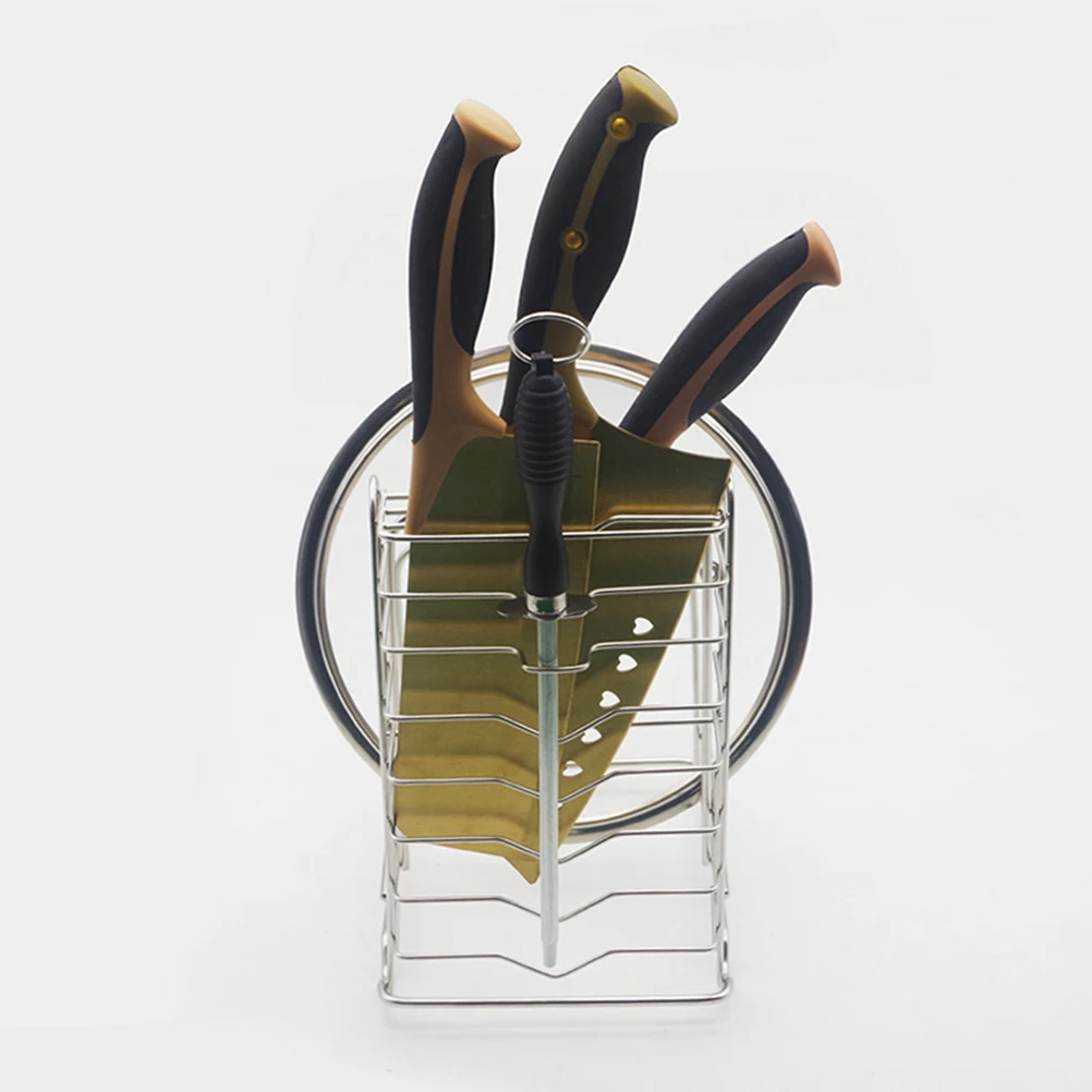 

Stainless Steel Cutting Board Knife Holder Kitchen Utensil Organizer Rack Widen Countertop Bakeware Pot Lid Holder Chopping