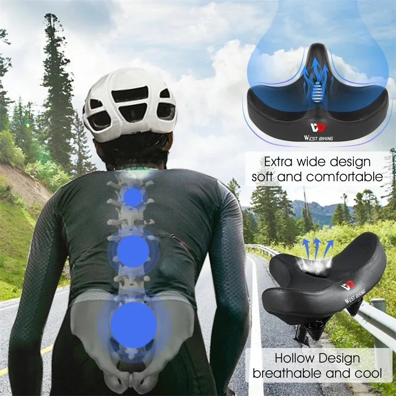 WEST BIKING Widen Bicycle Saddle Thicken Comfortable Shockproof Cycling Seat Ergonomic Soft Cushion Travel MTB E-Bike Saddle