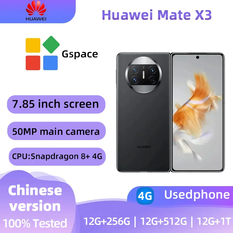 Huawei Mate X3 4g Android 7.85in Fold OLED Screen SmartPhone CPU Snapdragon 8+  50MP Camera 5060mAh HarmonyOS Used Phone