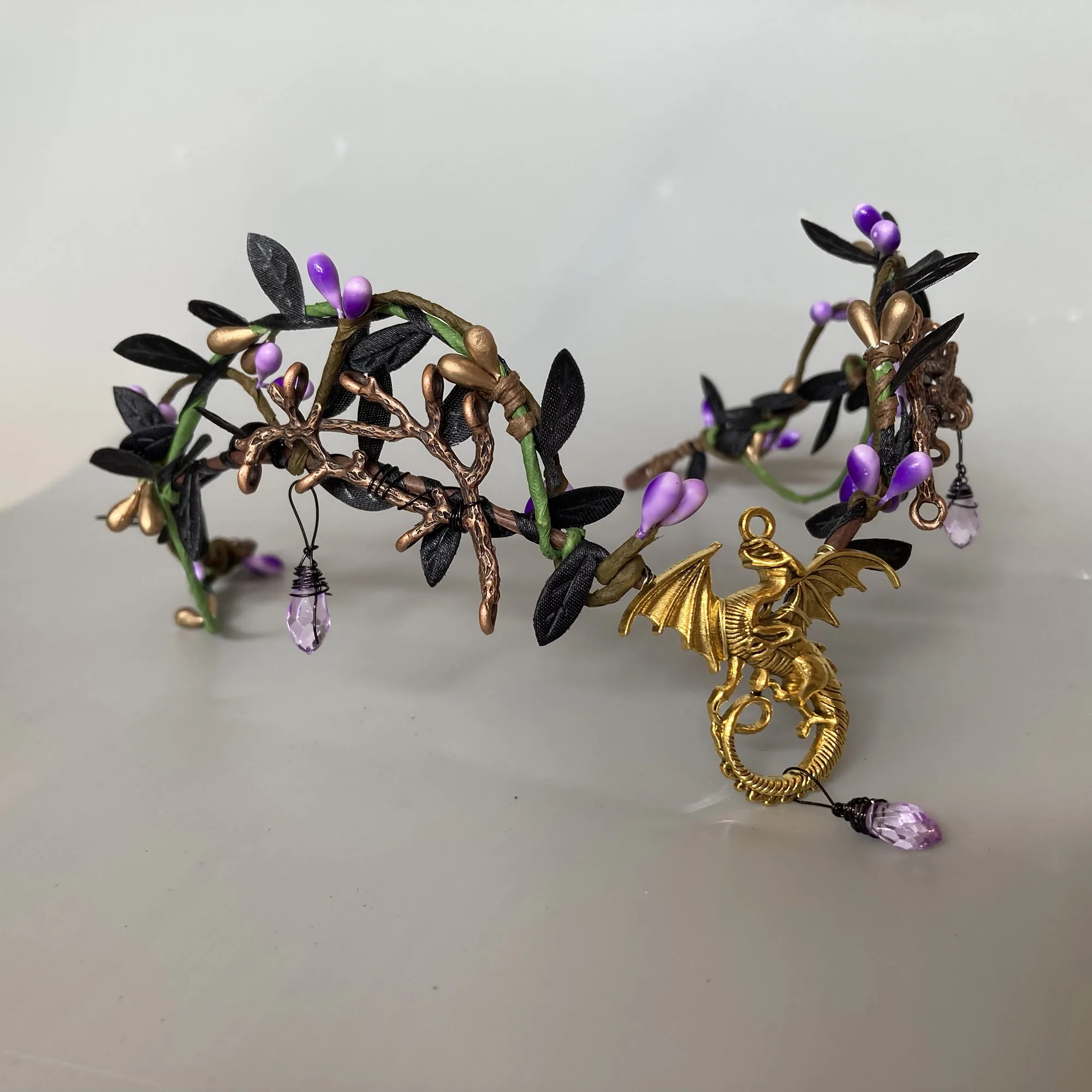 Gothic Elf Crown with Red gem Moon Pendant Dark Fantasy Vine Headpiece Fairy Headband for Cosplay Halloween Renaissance - view 5