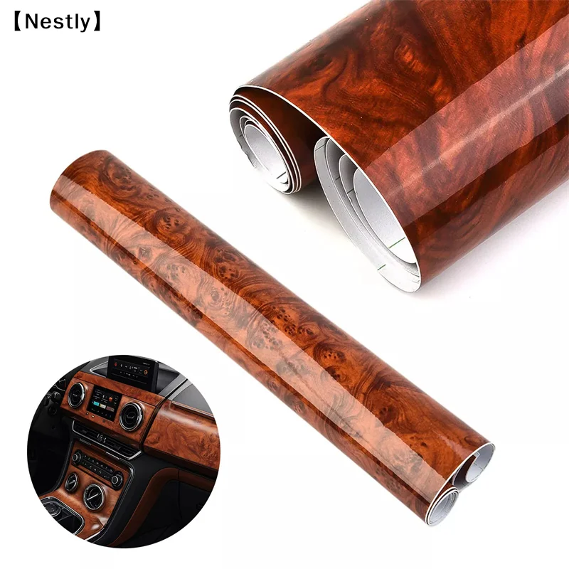 

High Glossy Car Sticker Waterproof Car Internal Adhesive DIY Film Wood Grain Vinyl Decal Universal Auto Interior Access〔Nest〕