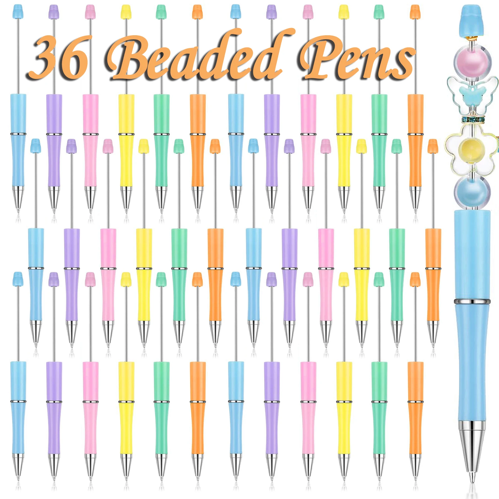 Canetas de Plástico Beadable para Ball Pointer, Material Escolar e de Escritório, Presente DIY, 6 Cores, Papelaria, 36Pcs