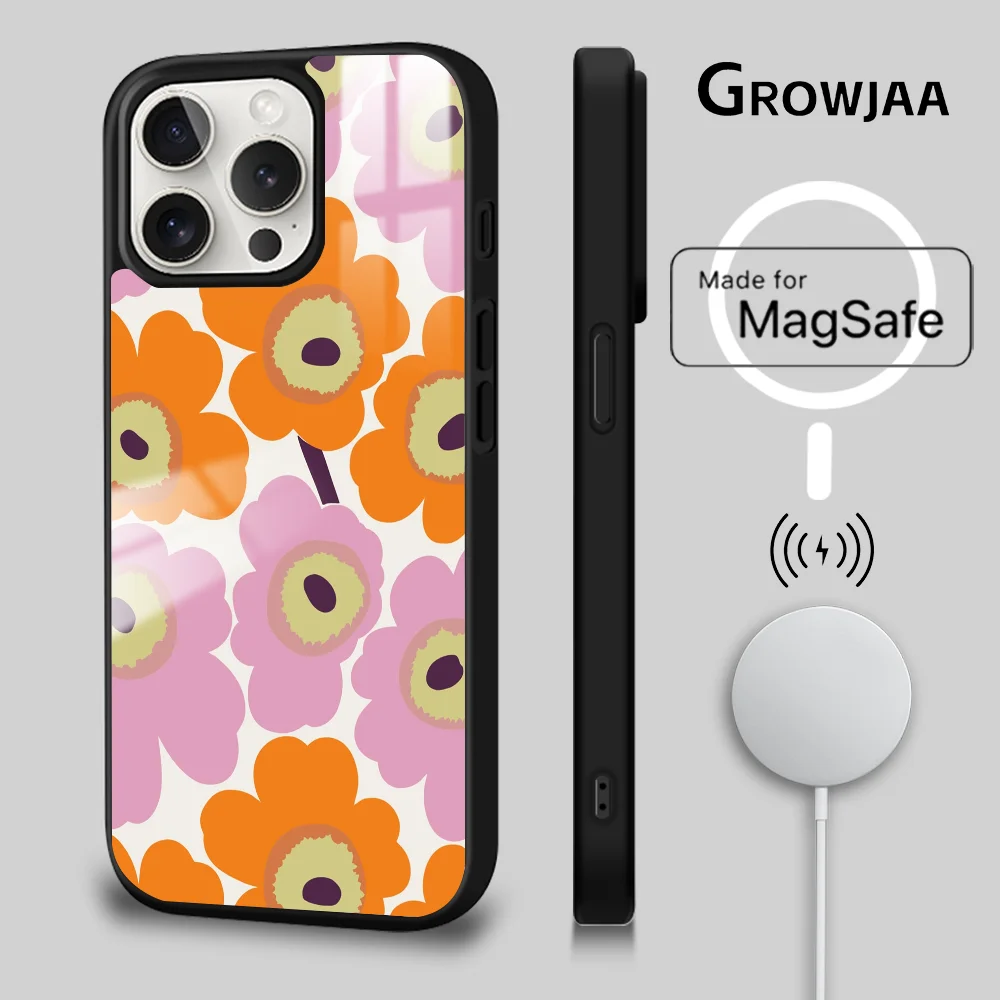 P-poP-pieS Art Flowers Phone Case For iPhone 16 15 14 13 12 11 Pro Max Plus Mini Magsafe Mirror Wireless Magnetic Cover