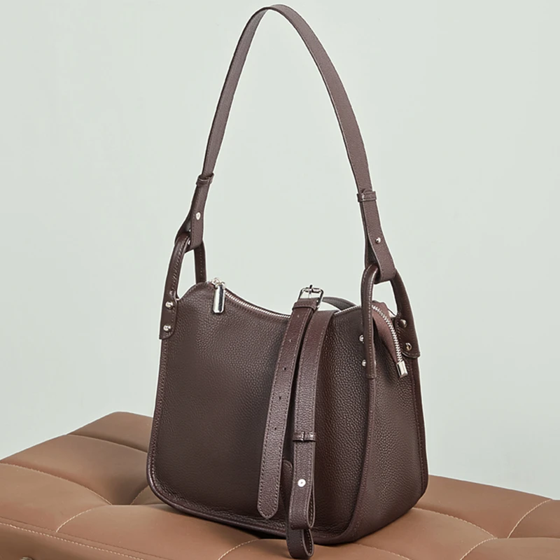 

Hifashion Ретро сумки-ведра из натуральной кожи для женщин 2025 Роскошный дизайнерский кошелек через плечо Tote Офисные женские сумки