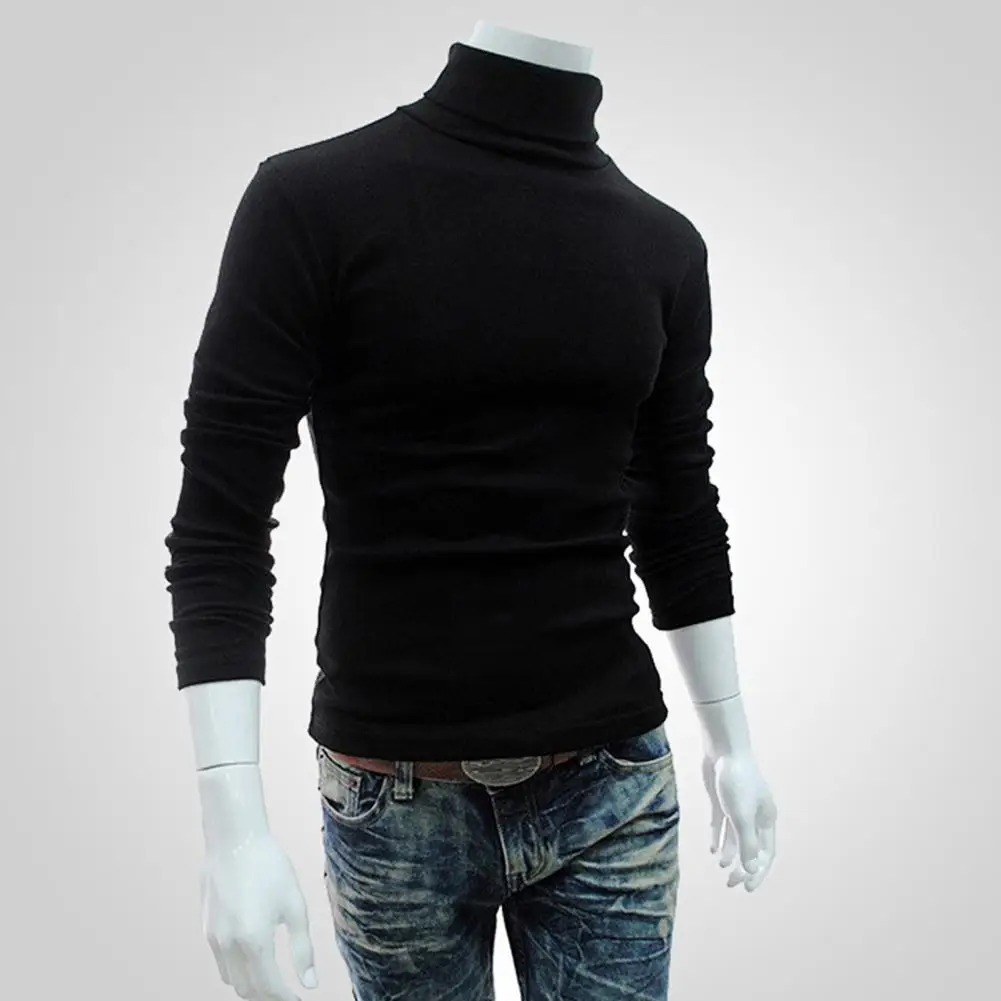 Autumn Men Pullover Slim Top Solid Color Turtleneck Long Sleeve Long Sleeved Sweater Male