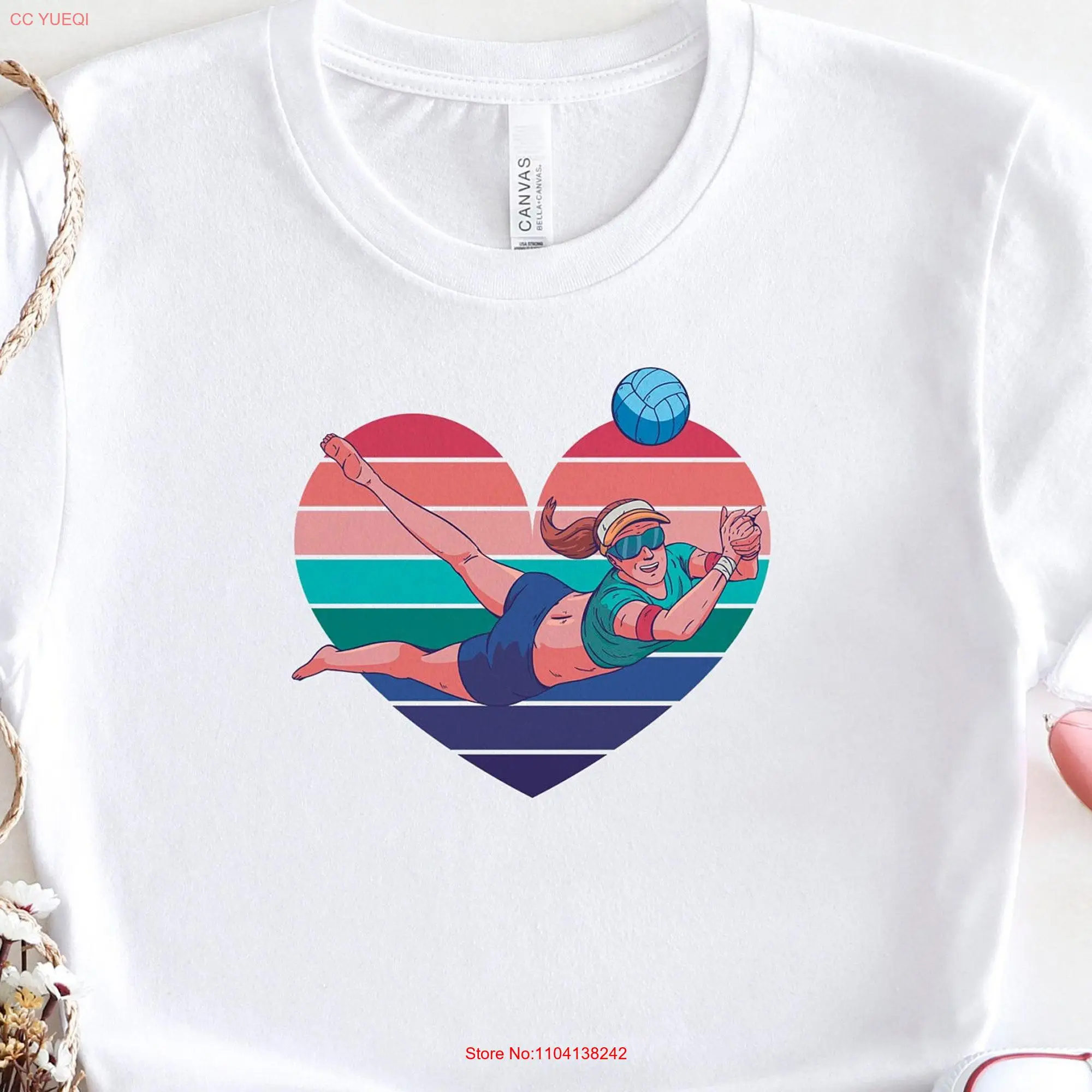 Heart Volleyball T Shirt for Lovers Athletic Wear Games and Practice Enthusiast long or short sleeves