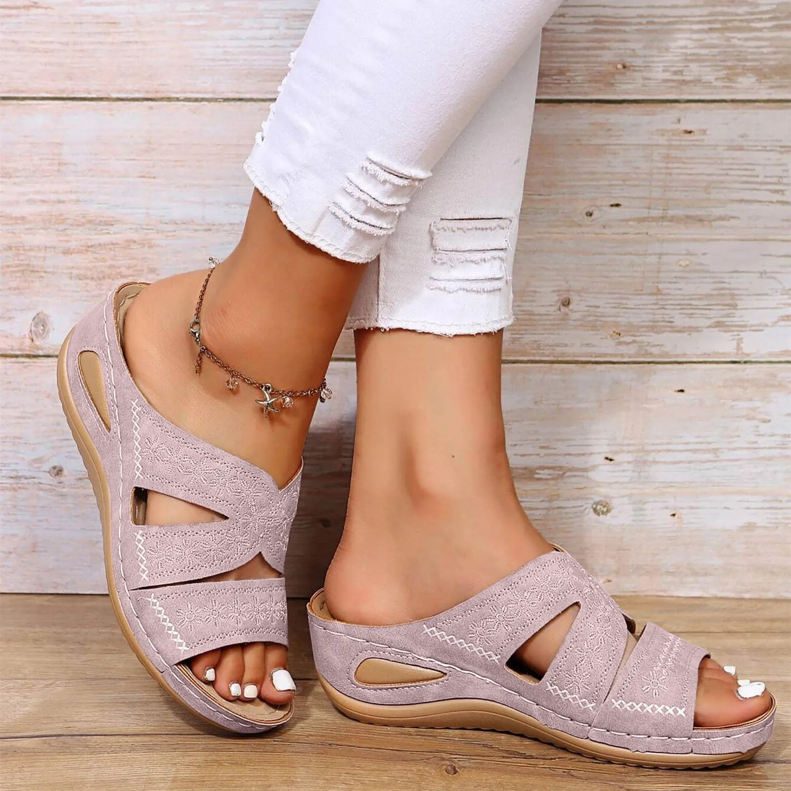 Sandali da donna con punta a clip Infradito da spiaggia Studentessa Moda coreana Indossare sandali piatti estivi Zeppe Scarpe traspiranti con punta aperta