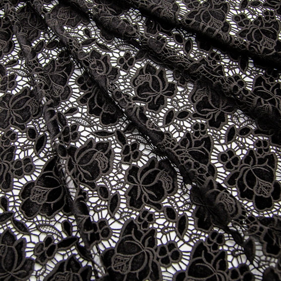 New Craft Rose Flannel Lace Black Laser Embroidered Velvet Milk Silk Lace For Woman Garment Lady Dress Clothing Sewing By 2 YDS