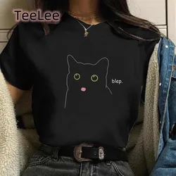 Aesthetic Cat T-shirt Women Printed Black cat T-shirt Harajuku Female T-shirt Funny Casual Cartoon Top Tees Women Clothes
