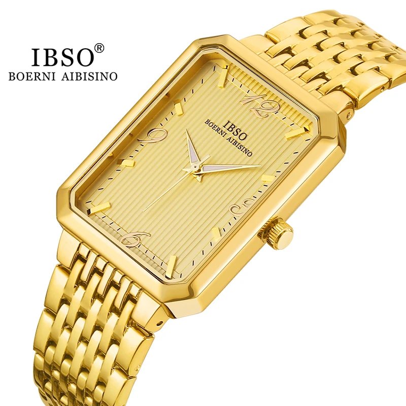 

IBSO Ultra-Thin Men Quartz Watch Luxury Style Rectangle Dial Stainless Steel Strap Waterproof 3ATM Wristwatch Relogio Masculino