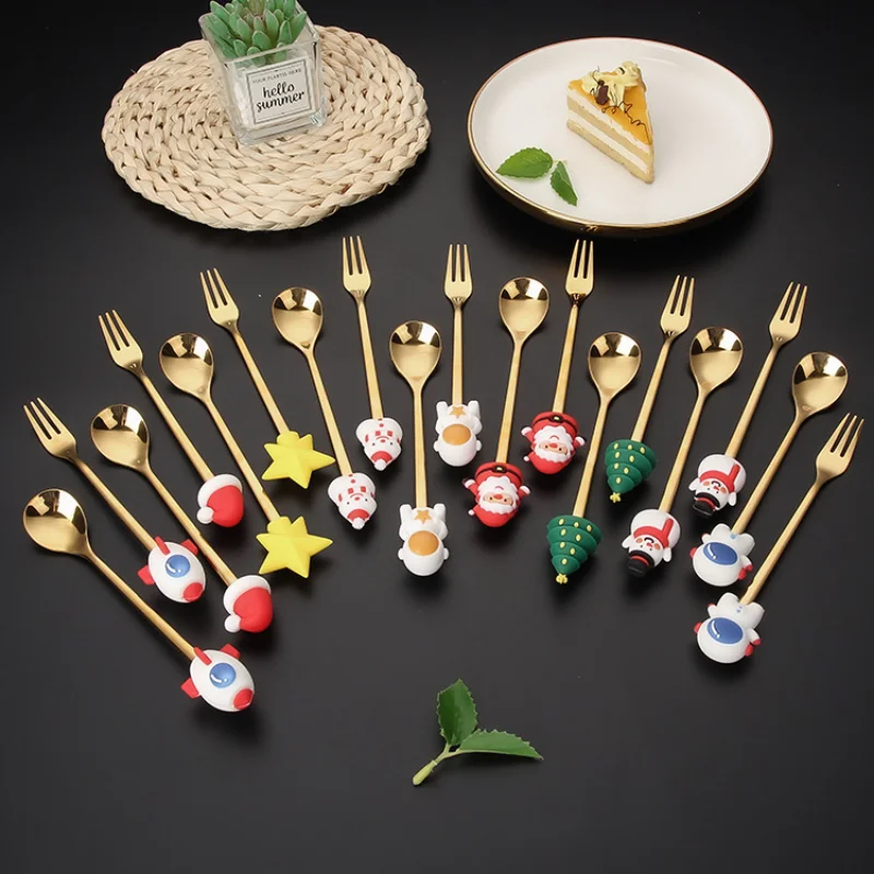 Creative Stainless Steel Christmas Tableware, Santa Claus Doll Spoon Set, Dessert Spoon, Coffee Stirring Spoon