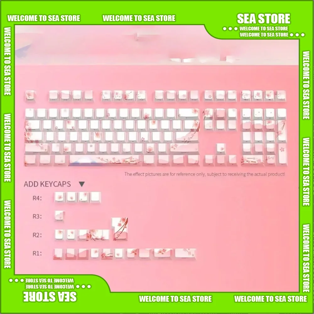 127 клавиш ПК Cherry Blossom Розовые механические клавиатуры PBT Сублимационные рождественские подарки Клавиатура Милые колпачки с гравировкой для девочек с подсветкой