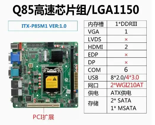 اللوحة الأم H81Q85 الرابعة i3/i5/i7 LGA1150 وحدة المعالجة المركزية لسطح المكتب IPC Mini-ITX اللوحة الرئيسية الصناعية مع 6 * COM 2 * LAN i211 DDR3 VGA