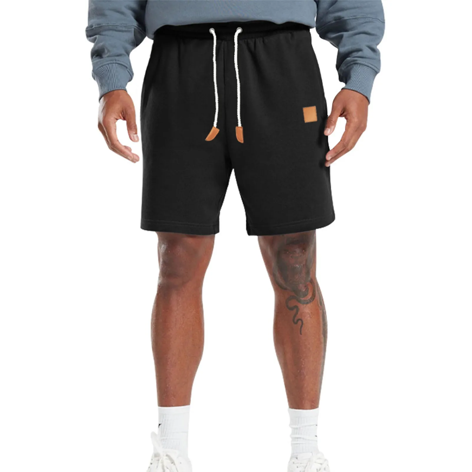 Spring/Summer Men'S Sports Shorts Casual Solid Color Drawstring Straight Quarter Pants Daily Simple All-Match Sports Shorts