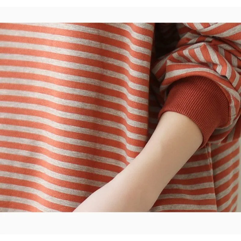 Felpa da donna con collo rotondo a righe color block elegante primavera autunno con bottoni a nodo cinese stile ampio e pigro
