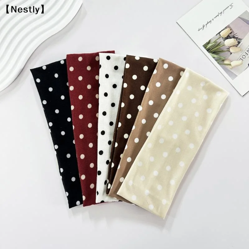 Fotografia 4: Faixas de Cabelo Femininas Largas Estilo Retrô Boho com Estampa de Bolinhas e Elástico, Moda Coreana Ins, Acessórios de Cabelo para Yoga, Esportes e Encontros〔Nest〕