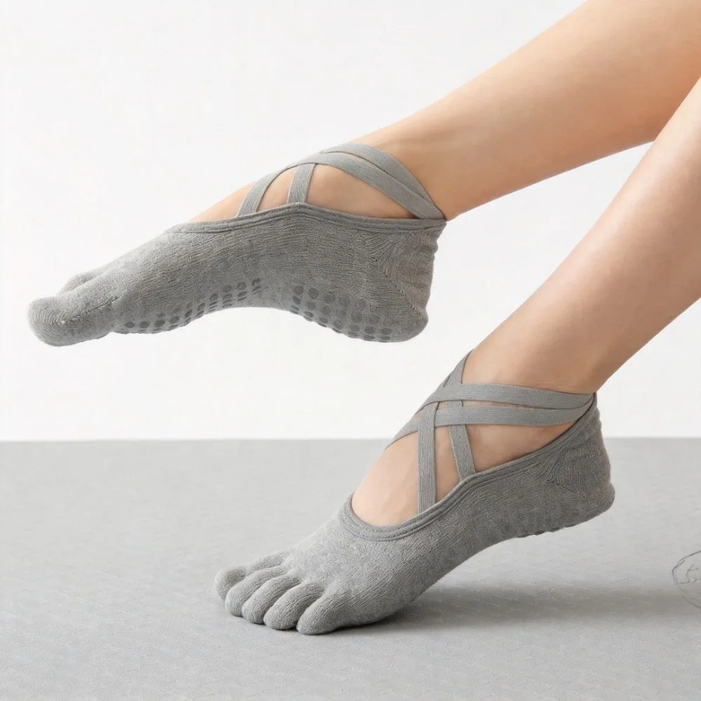 1pc Double Crossed Straps Five Finger Yoga Socks Women Ballet Dance Pilates Indoor Fitness Sports Yoga Clothing Socks