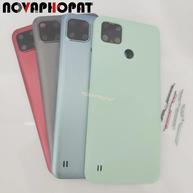 

Novaphopat для Realme C25Y Крышка батарейного отсека задняя крышка корпуса чехол задняя крышка со стеклянным объективом камеры и боковой кнопкой