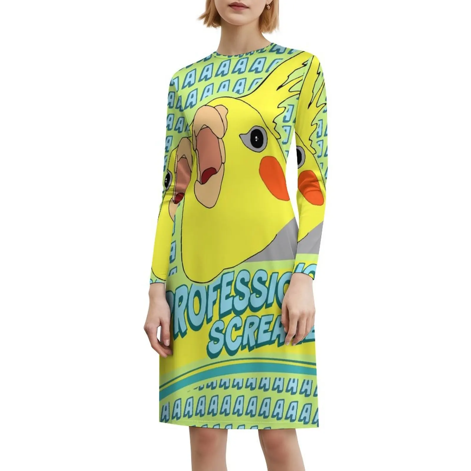 المهنية الصراخ-كوكاتيل الكورية نمط فستان كاجوال للنساء بسيط اليومية مكتب سيدة فساتين خربش بيرد الطيور الببغاء #6