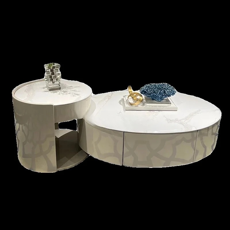 

Italian light luxury solid wood coffee table combination villa living room fully furnished floor storage cabinet