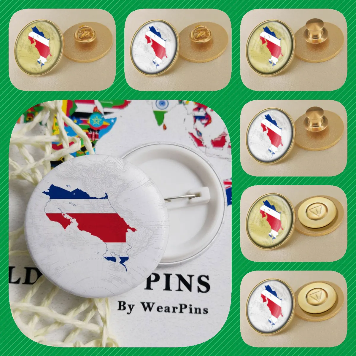 Costa Rica Costa Ricans Map Flag Brooches Badges Lapel Pins