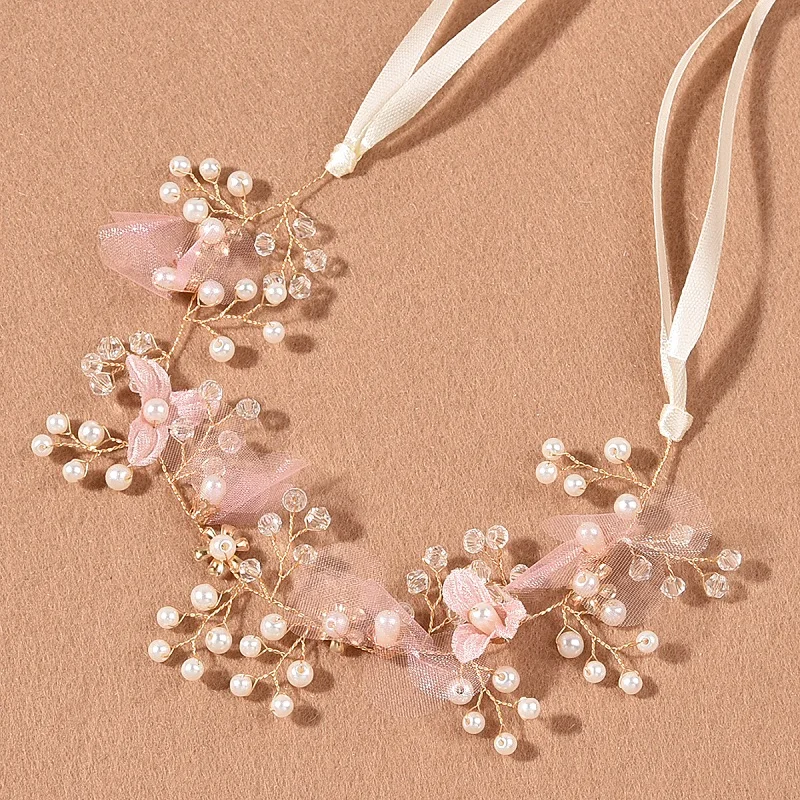 

Bridesmaid Handmade Romantic Princess Wedding Party Hairband Pink Flower Girls Crown Pageant Prom Headband Hair Accessories