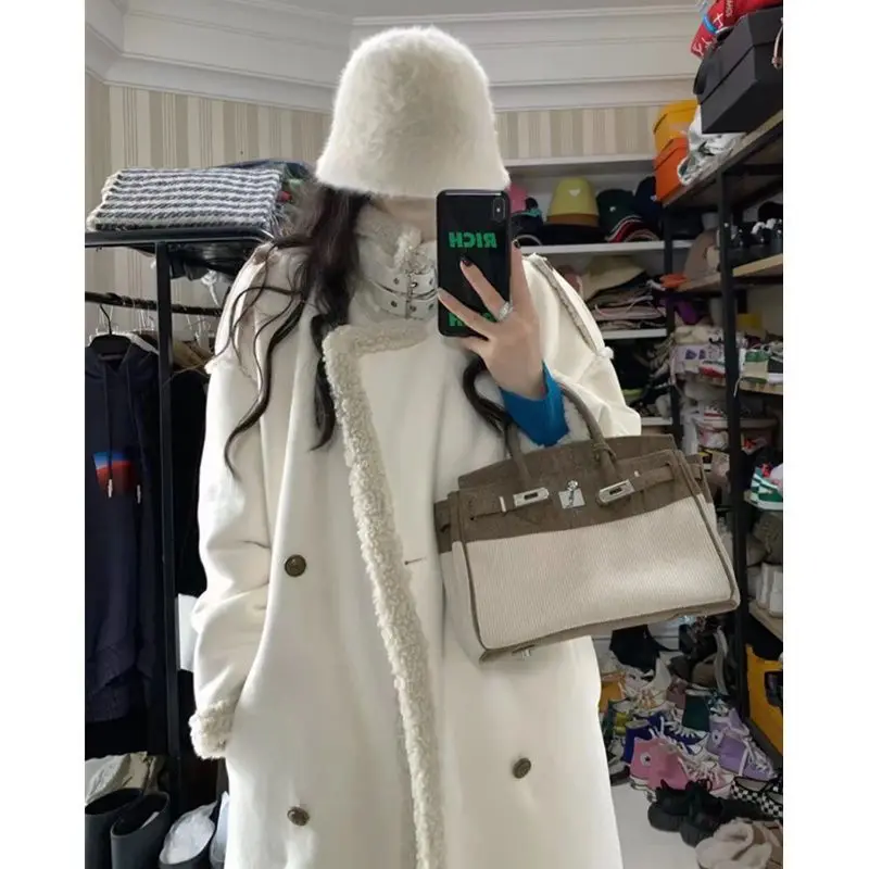 Lamb Wool Cotton Coat Women's New Fur Integrated Cotton Coat High-end Feeling Medium to Long Korean Cotton Coat