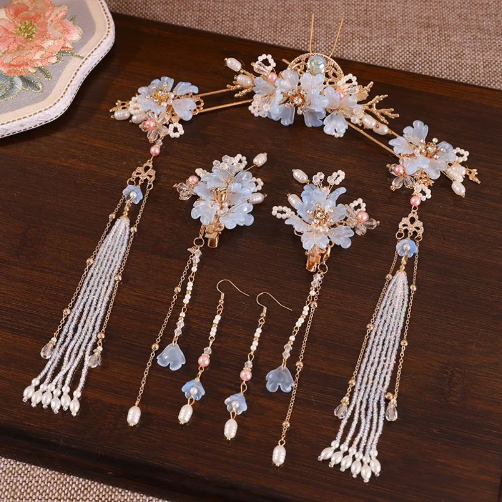 

Super Fairy Hanfu Headwear Full Set Glaze Tassel Hair Stick Hair Clip Vintage Step Shake Ancient Costume Hair Accessories