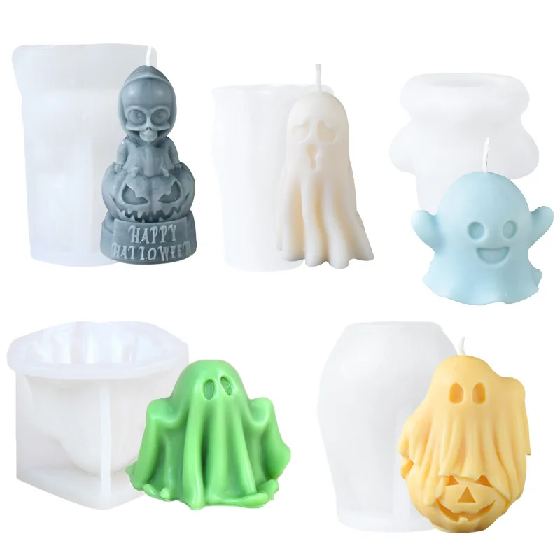 Halloween Ghost Candle Mold DIY Pumpkin Ghost Modeling Decoration Crafts Gypsum Resin Making Silicone Mold Day of The Dead Gift