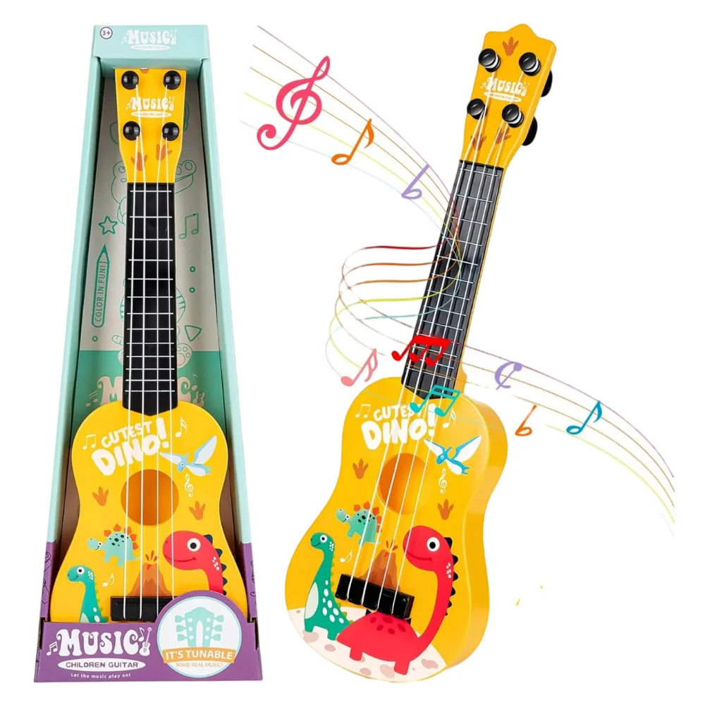 17 Inch Mini Kids Classical Guitar 4-String Ukulele - Dinosaur Design, Christmas Birthday Gift, Musical Toy for Beginners, Party