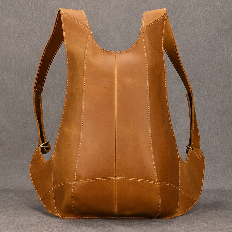 

"Men's Genuine Leather Backpack – Crazy Horse Leather Vintage Vest Rucksack, Stylish Bicycle Sports Bag, Brown Leather Backpack.