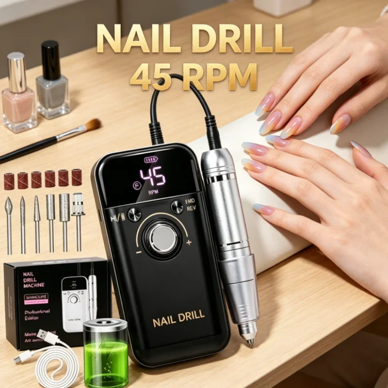 

Portable Professional Nail Drills for Gel Nails Polish 45000RPM Rechargeable Electric Nail Drill Machine Nail File Manicure Tool