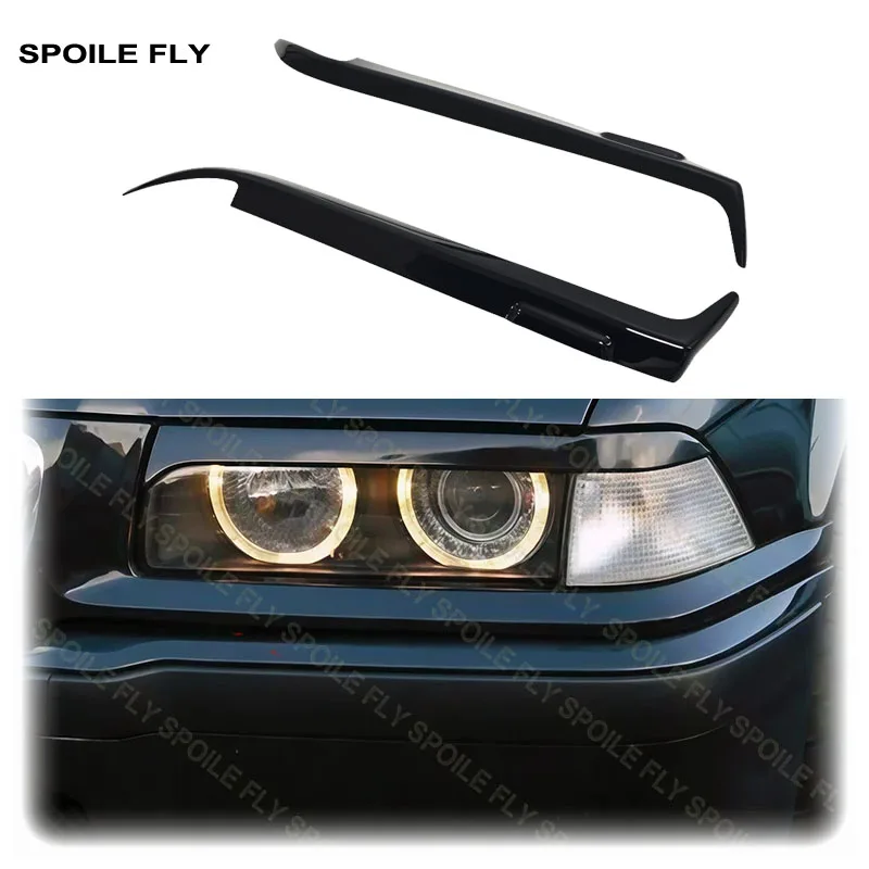 2PCS 1992 To 1998 For BMW 3 Series E36 Front Headlight Eyelid Eyebrow Lamp Hoods Cover Panel Trim High Quality Glossy Black