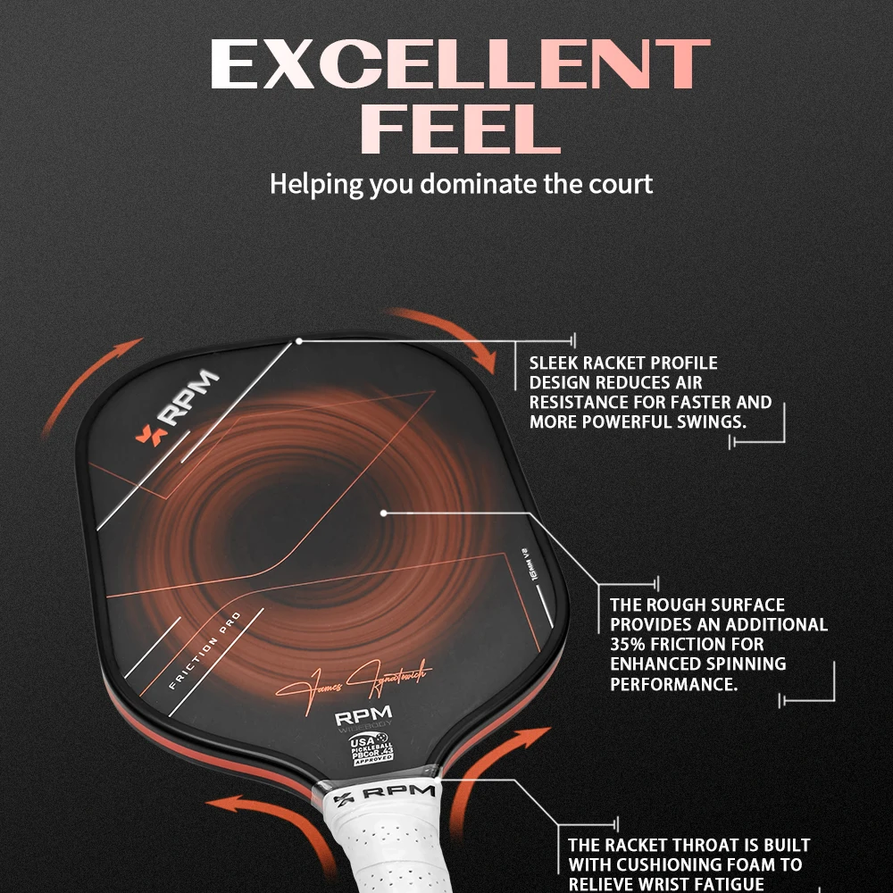RPM V2 Pickleball-Schläger USA-Standard T700 Carbonfaser Raue Oberfläche Verstärkter Spin PP-Wabenkern 2.0 Leichter Schläger – Detail 5