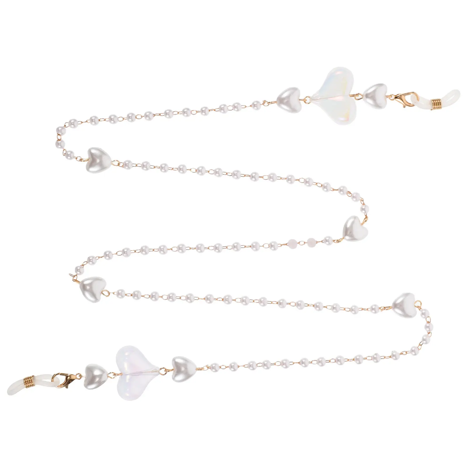 Heart Mask Chain Elegant Heart-Shaped Simulation Pearl Eyeglass Chain Anti-Loss Strap Adjustable Length for Glasses Sunglasses